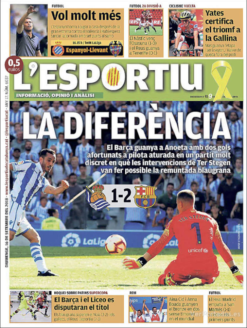 Portada L'Esportiu 2018-09-17