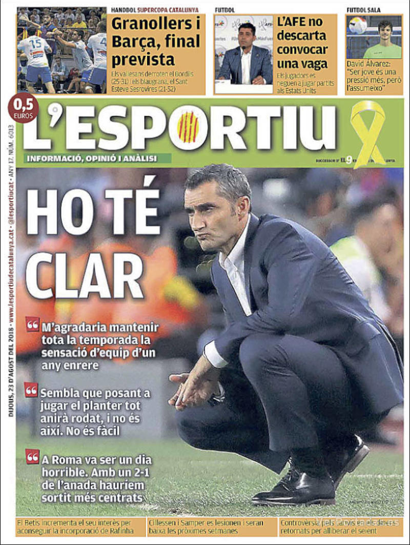 Portada L'Esportiu 2018-08-24