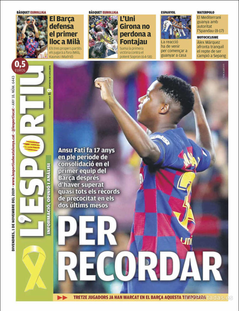 Portada L'Esportiu 2019-11-02