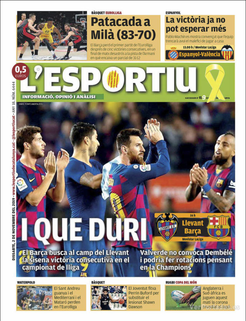 Portada L'Esportiu 2019-11-03