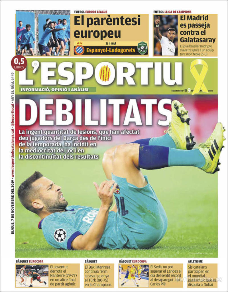 Portada L'Esportiu 2019-11-08