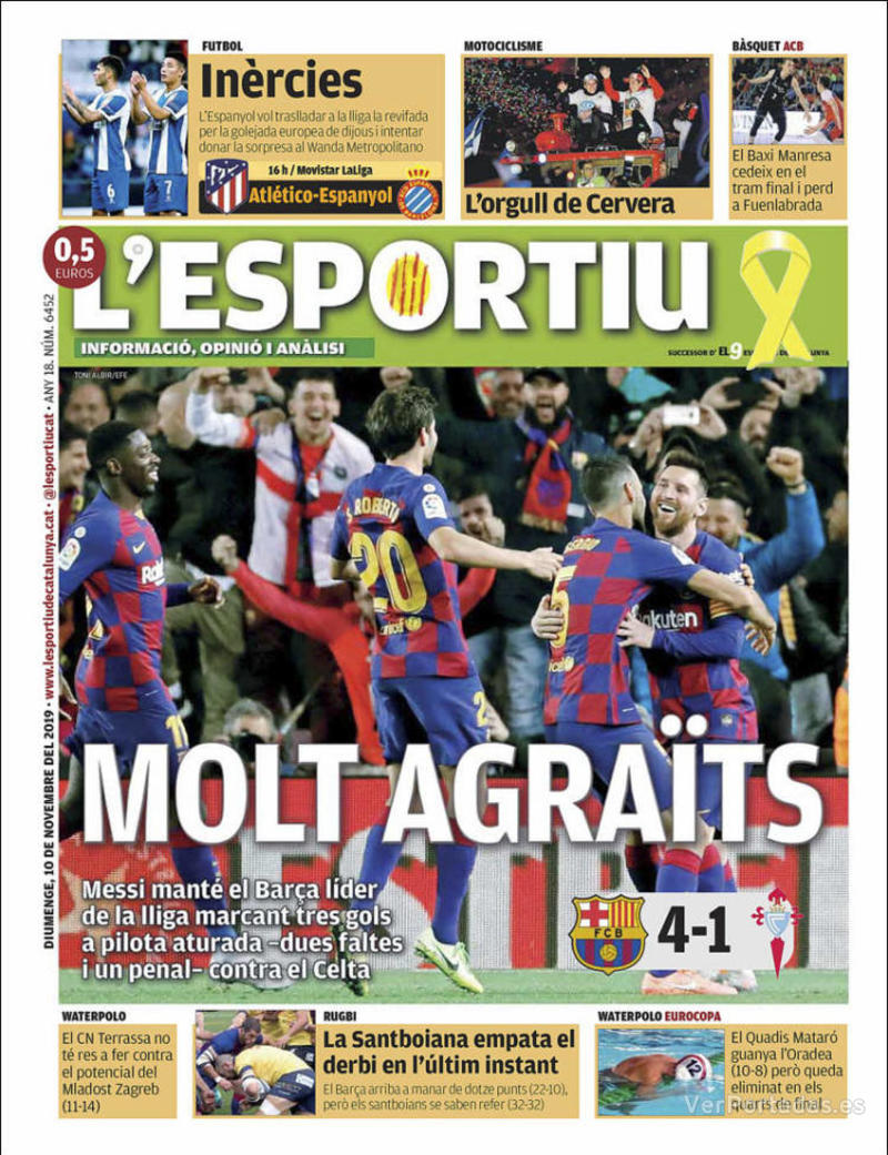 Portada L'Esportiu 2019-11-11