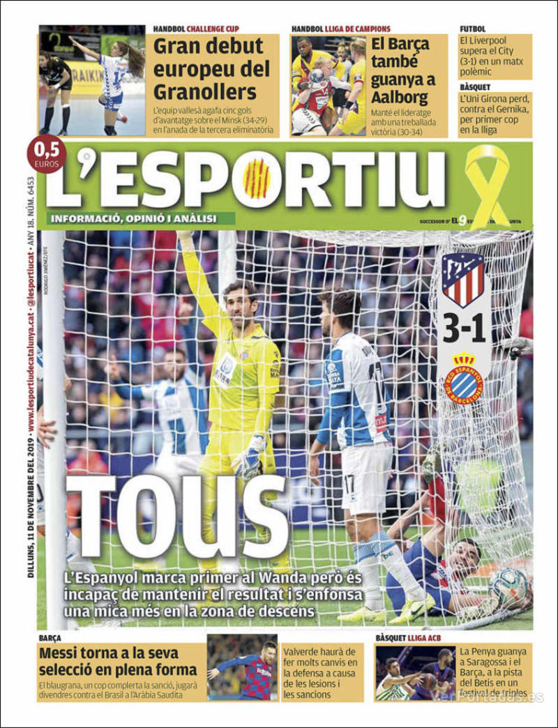 Portada L'Esportiu 2019-11-12