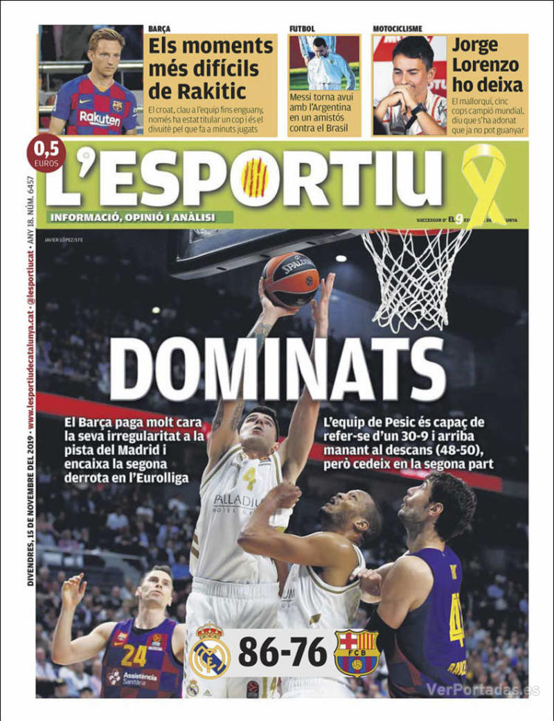 Portada L'Esportiu 2019-11-16