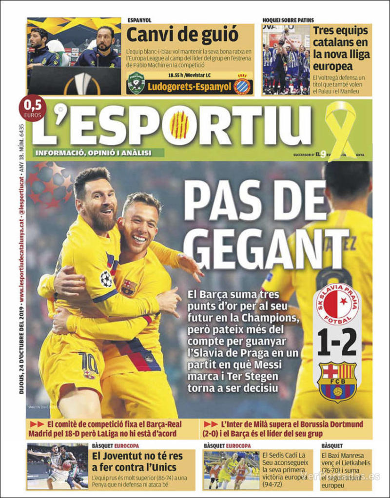 Portada L'Esportiu 2019-10-25