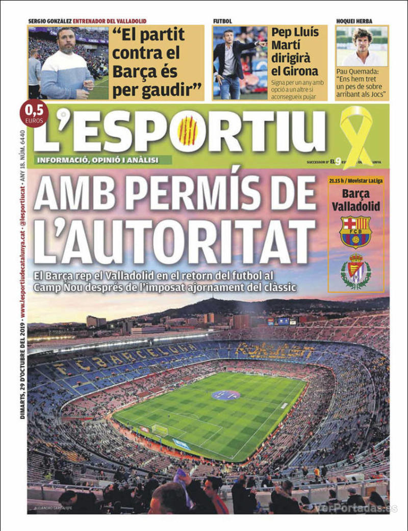 Portada L'Esportiu 2019-10-30