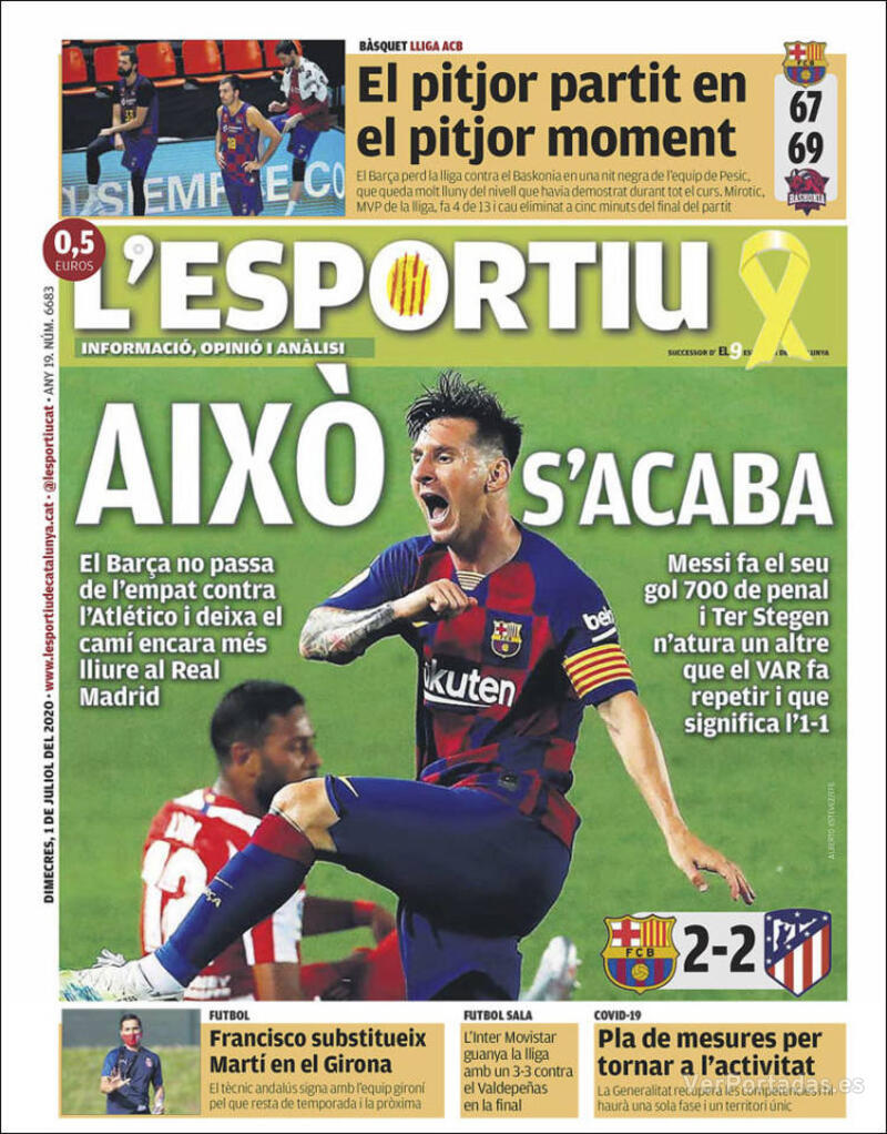 Portada L'Esportiu 2020-07-02