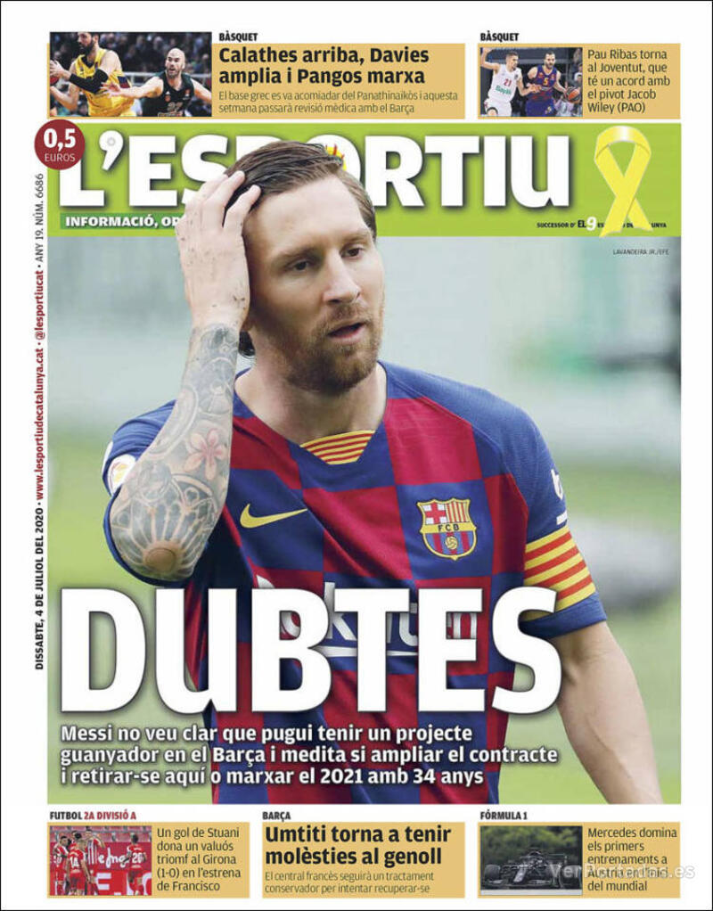 Portada L'Esportiu 2020-07-05