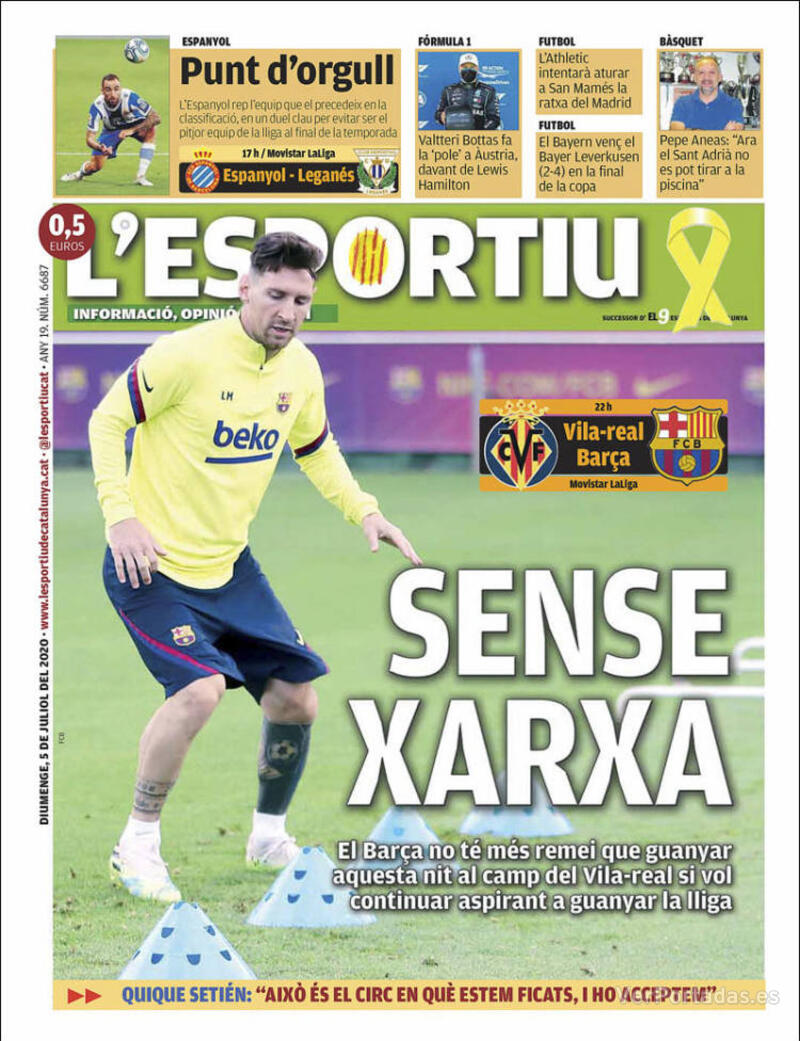 Portada L'Esportiu 2020-07-06