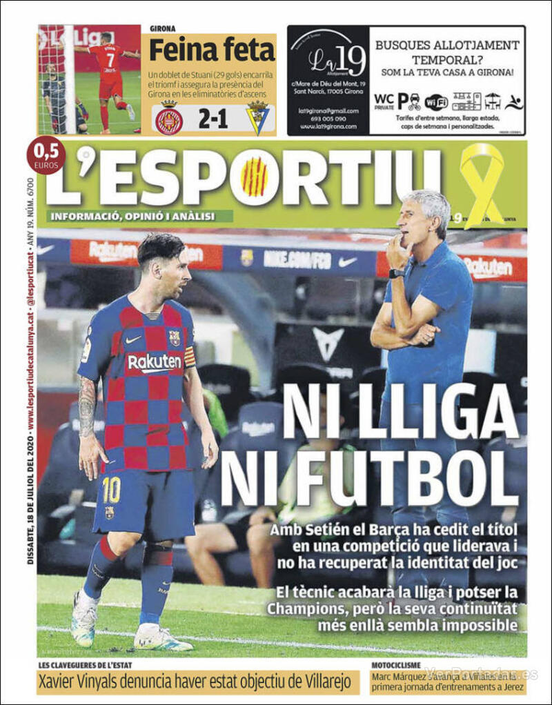 Portada L'Esportiu 2020-07-19