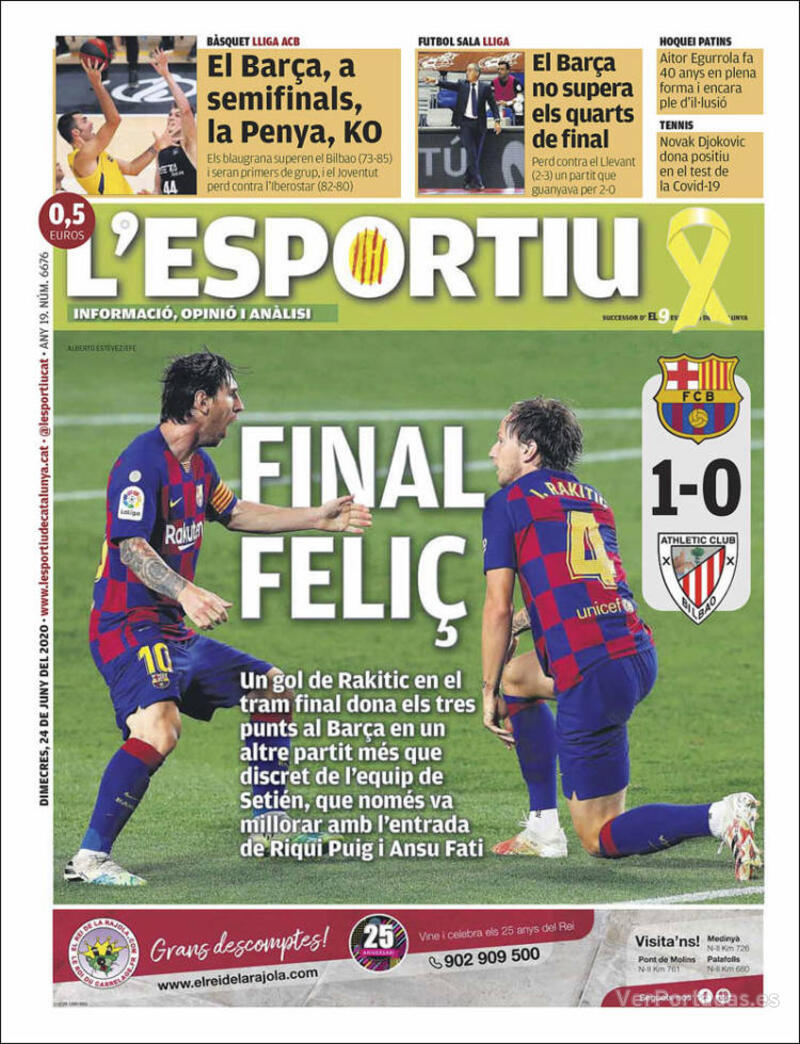 Portada L'Esportiu 2020-06-25