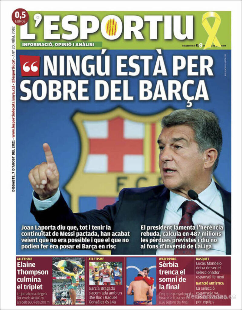 Portada L'Esportiu 2021-08-08