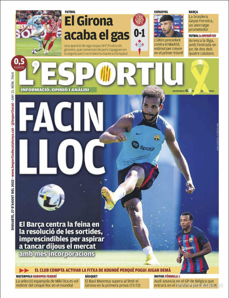 Portada L'Esportiu 2022-08-28