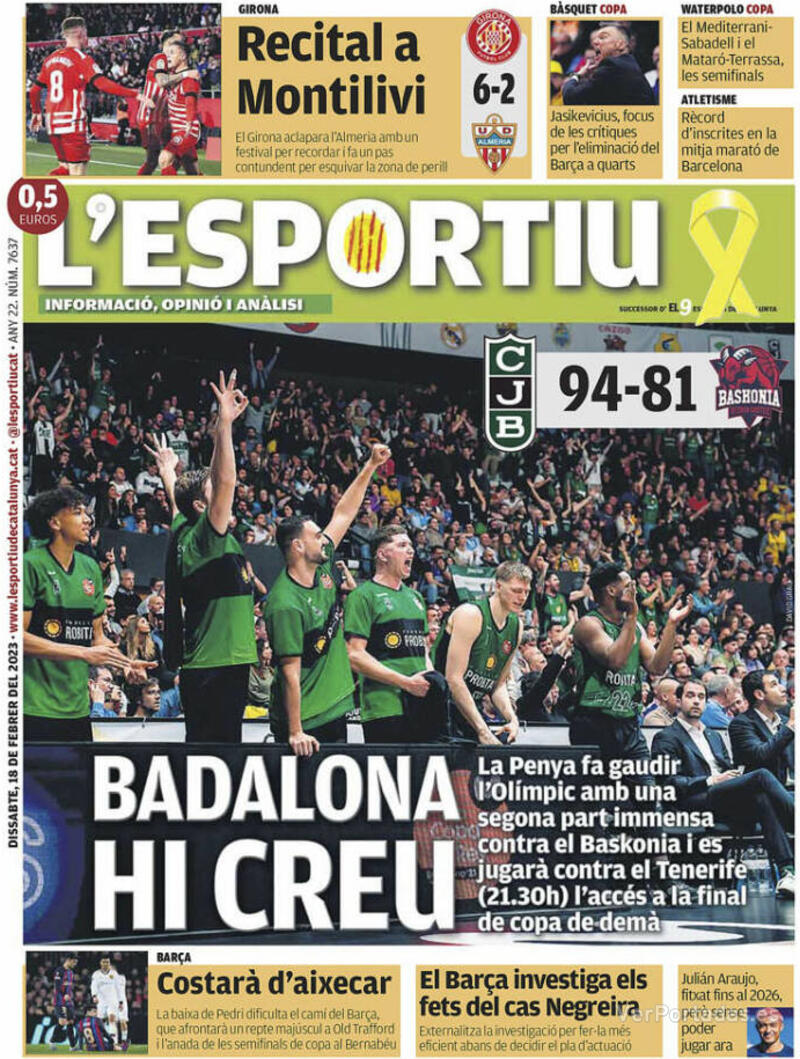 Portada L'Esportiu 2023-02-19