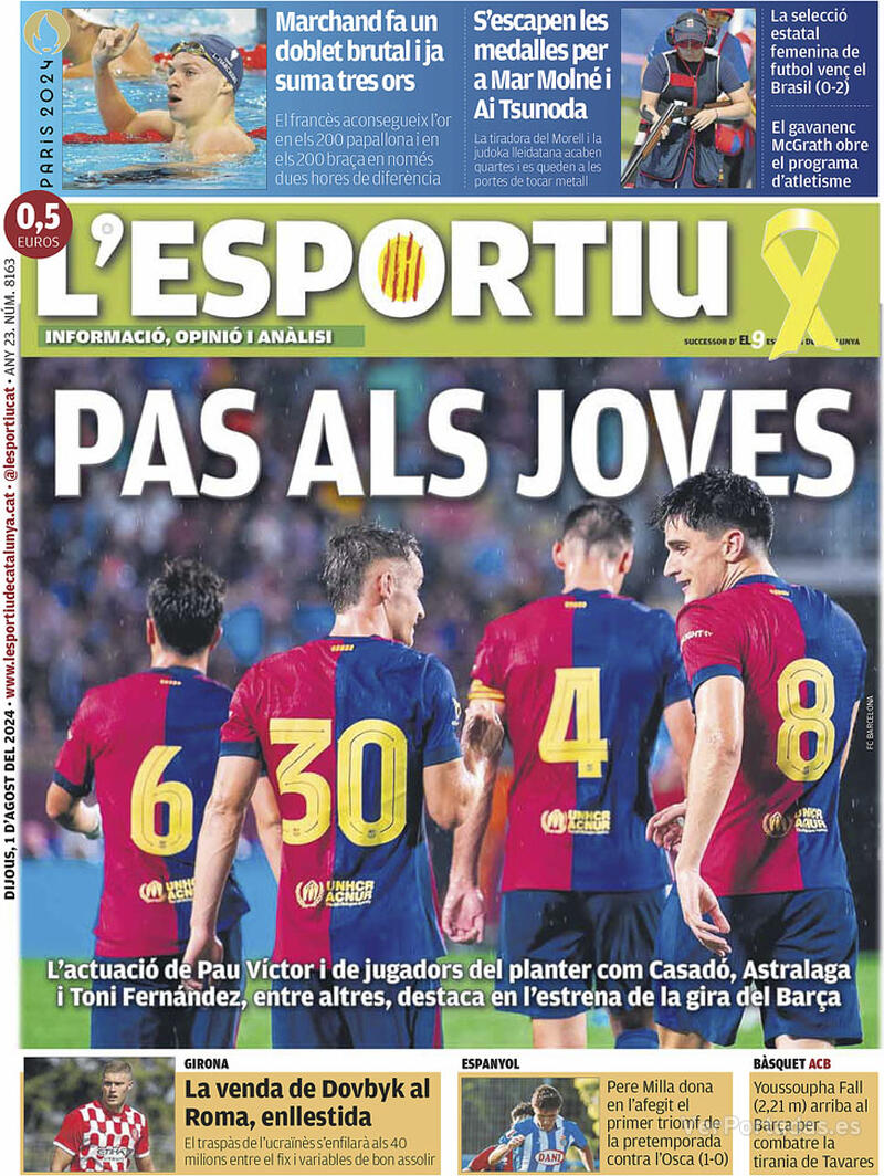 PORTADAS PRENSA DEPORTIVA JUEVES 01 DE JULIO Portada-periodico-l-esportiu-01-08-2024-19e0bc24