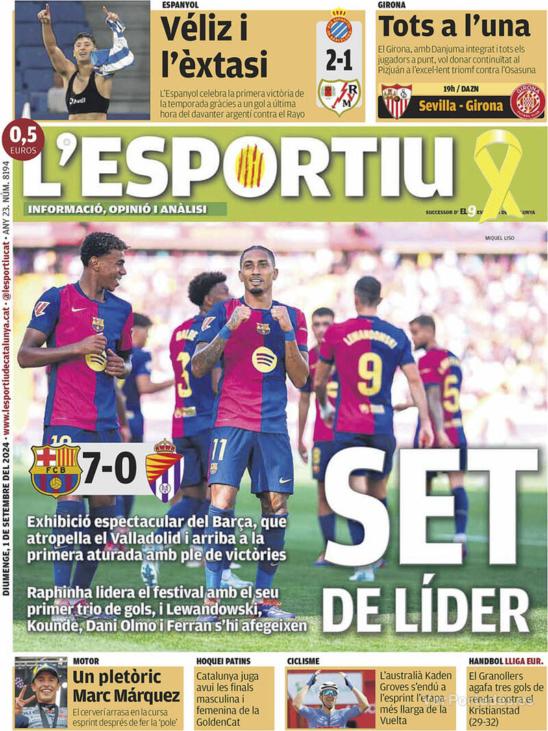 PORTADAS PRENSA DEPORTIVA  DOMINGO 1 DE SEPTIEMBRE Portada-periodico-l-esportiu-01-09-2024-53658ca5