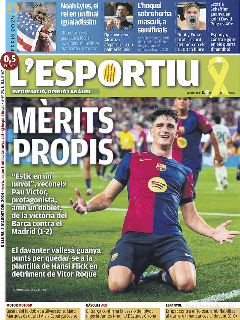 PORTADAS PRENSA DEPORTIVA LUNES 5 DE AGOSTO Portada-periodico-l-esportiu-05-08-2024-33cbf9d1