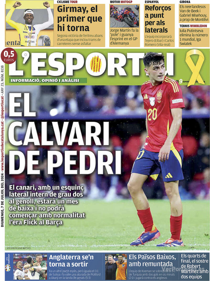 PORTADAS PRENSA DEPORTIVA SABADO 07 DE JULIO Portada-periodico-l-esportiu-07-07-2024-616b9691