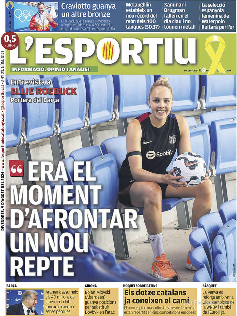 PORTADAS PRENSA DEPORTIVAVIERNES 9 DE AGOSTO Portada-periodico-l-esportiu-09-08-2024-6670219f