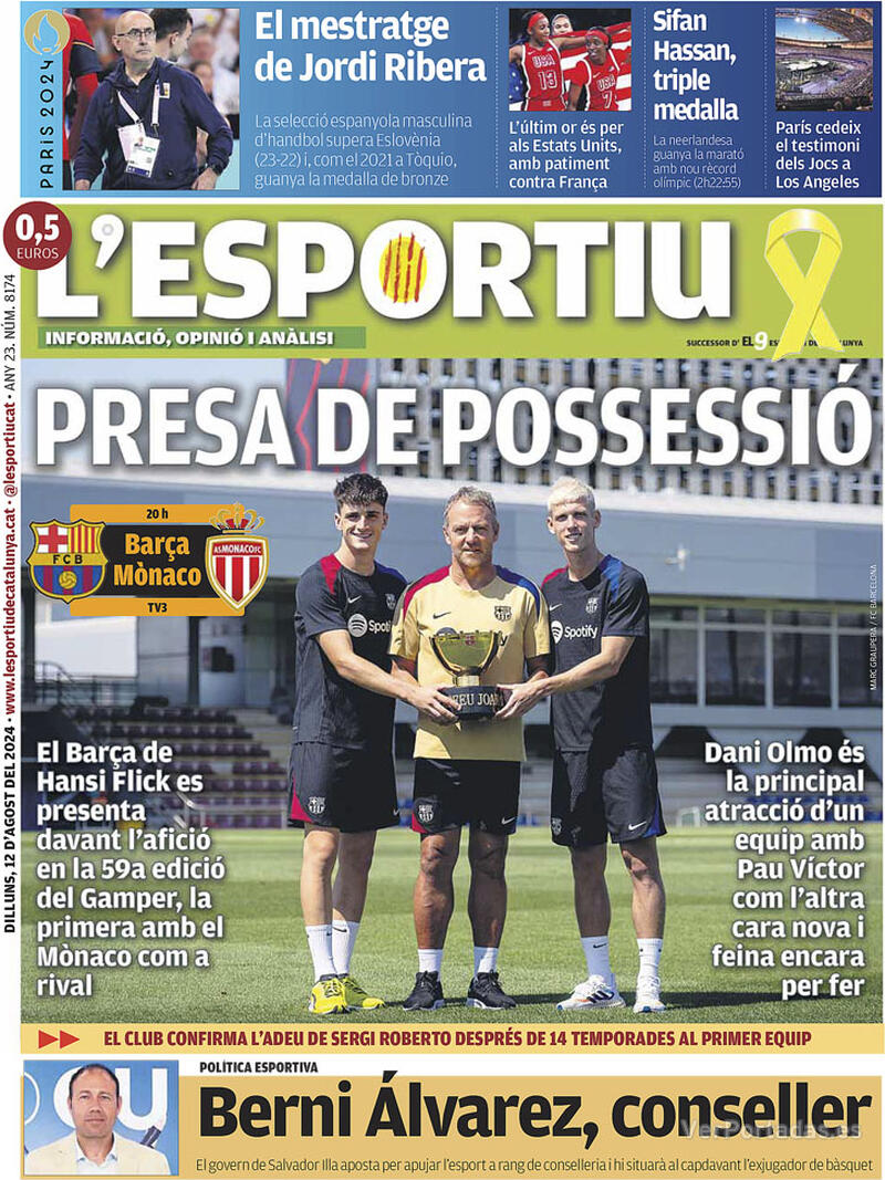 PORTADAS PRENSA DEPORTIVALUNES 12 DE AGOSTO Portada-periodico-l-esportiu-12-08-2024-979091cb