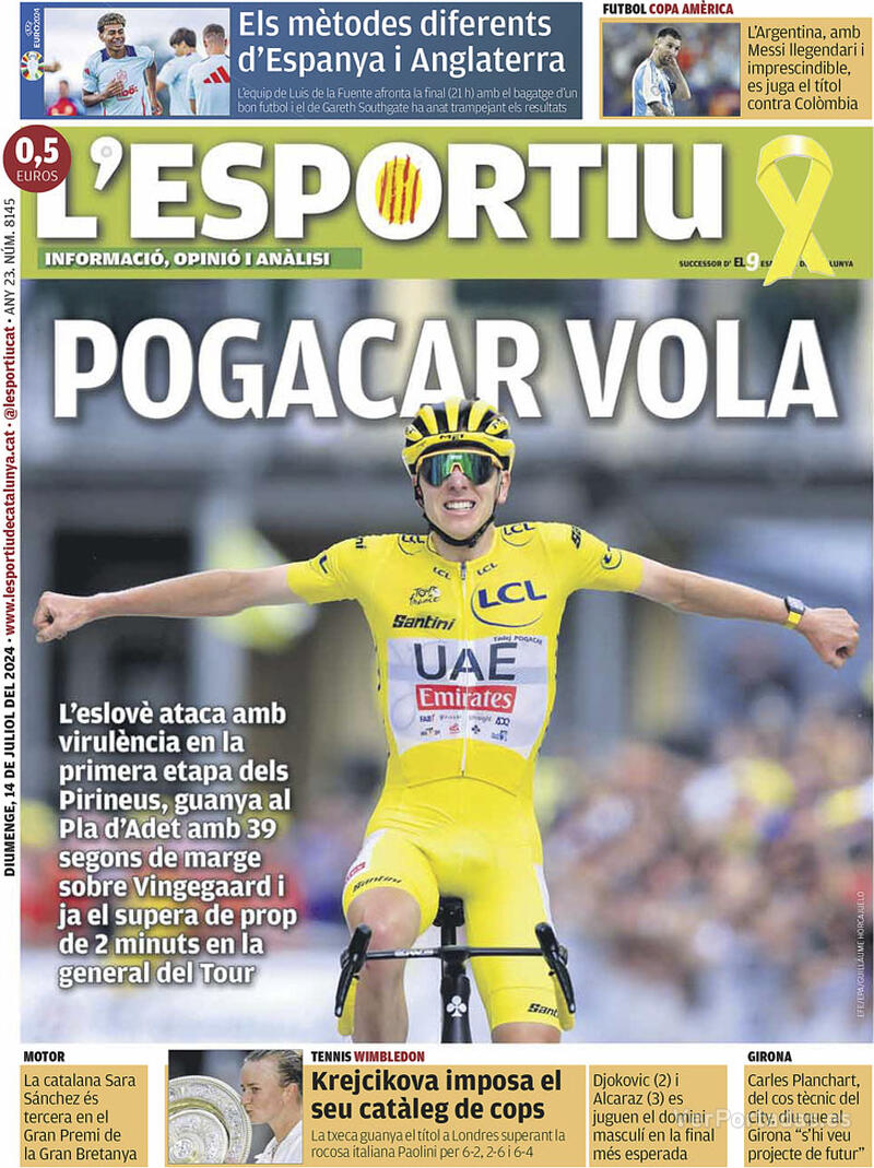 PORTADAS PRENSA DEPORTIVA DOMINGO 14 DE JULIO  Portada-periodico-l-esportiu-14-07-2024-58a18acb