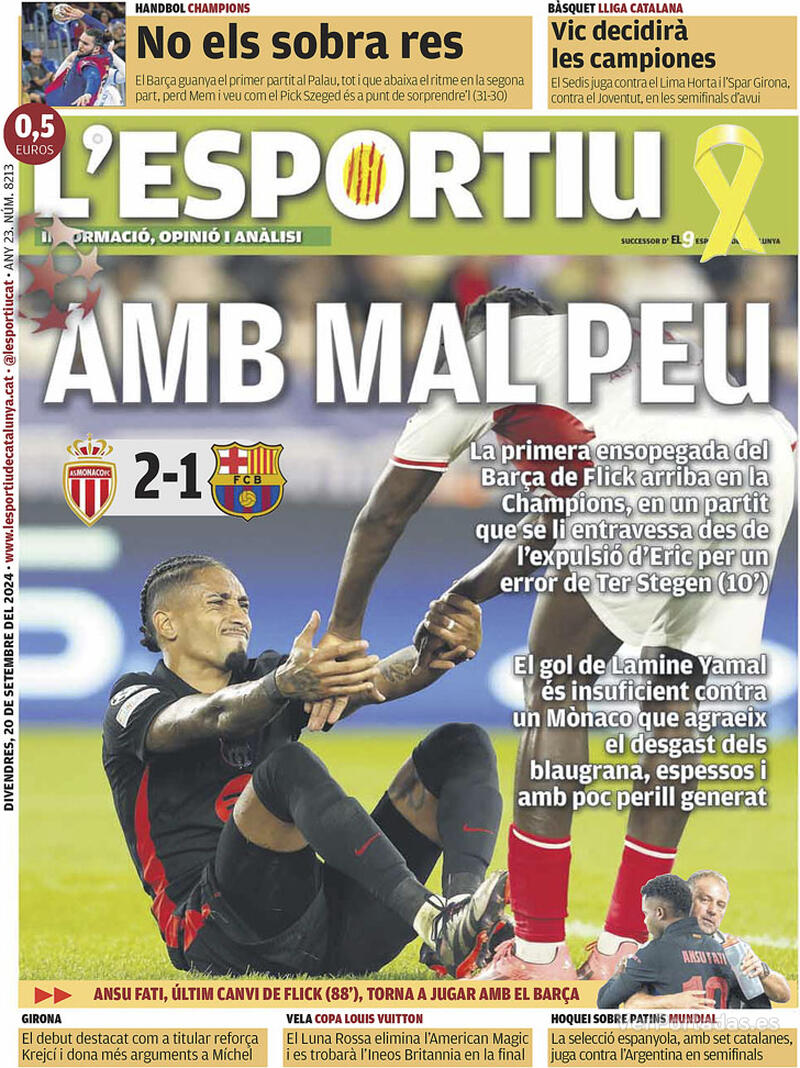 PORTADAS PRENSA DEPORTIVA VIERNES 20 SEPTIEMBRE 2024 Portada-periodico-l-esportiu-20-09-2024-a9828d4f