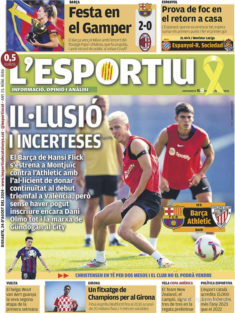 PORTADAS PRENSA DEPORTIVA SABADO 24 DE AGOSTO Portada-periodico-l-esportiu-24-08-2024-ca202213