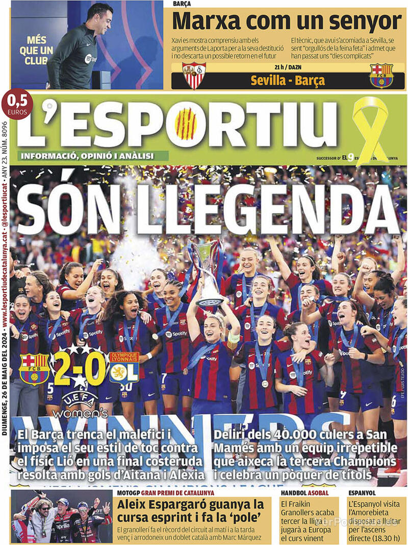 PORTADAS PRENSA DEPORTIVA DOMINGO 26 DE MAYO Portada-periodico-l-esportiu-26-05-2024-c602c07c