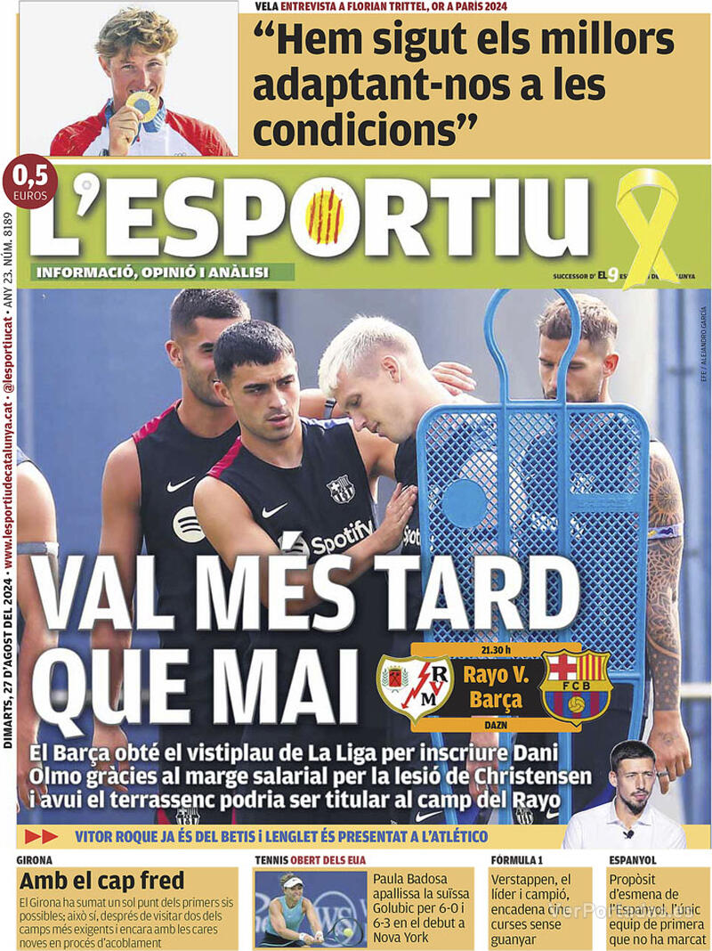 PORTADAS PRENSA DEPORTIVA MARTES 27 DE AGOSTO Portada-periodico-l-esportiu-27-08-2024-d64671f6