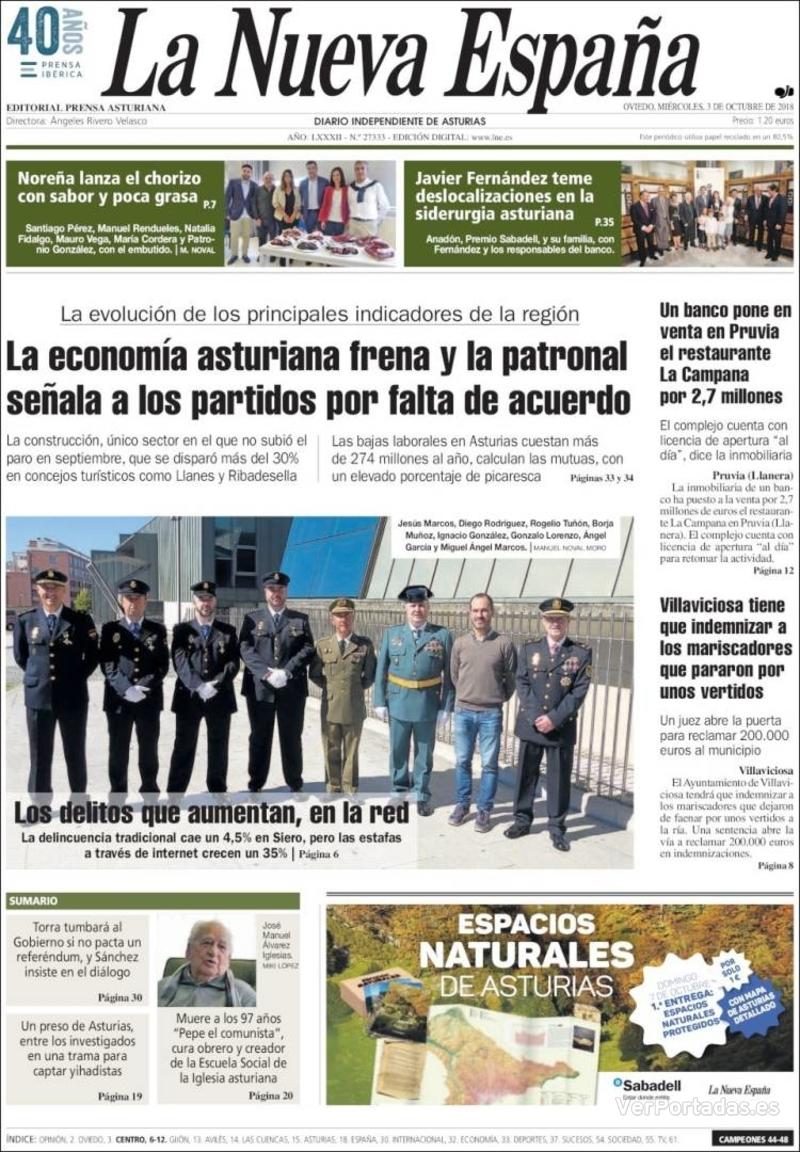 Portada La Nueva España 2018-10-04