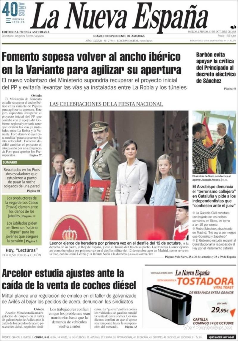 Portada La Nueva España 2018-10-14