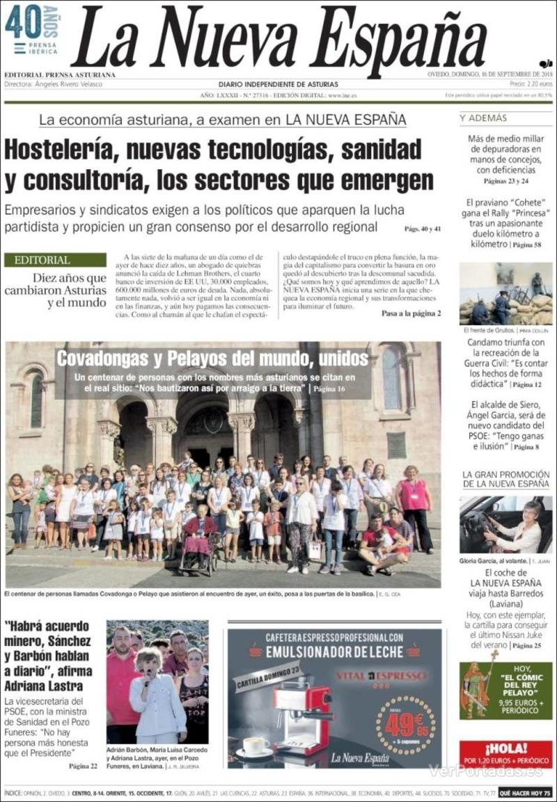 Portada La Nueva España 2018-09-17