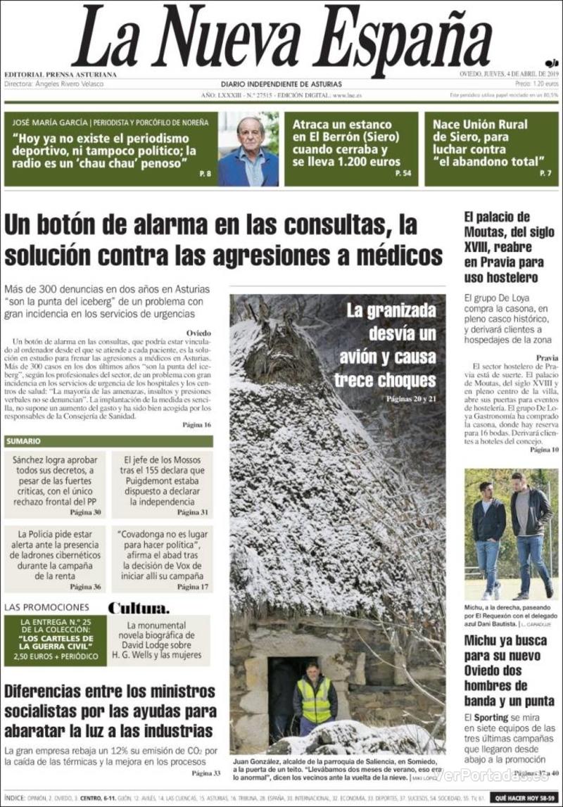 Portada La Nueva España 2019-04-05