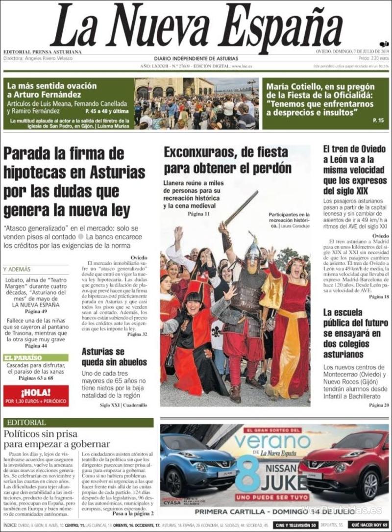 Portada La Nueva España 2019-07-08