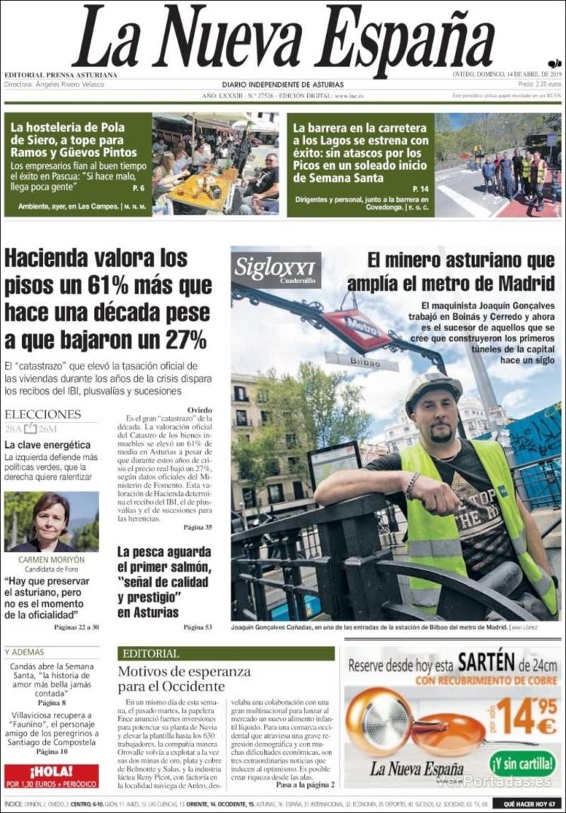 Portada La Nueva España 2019-04-15