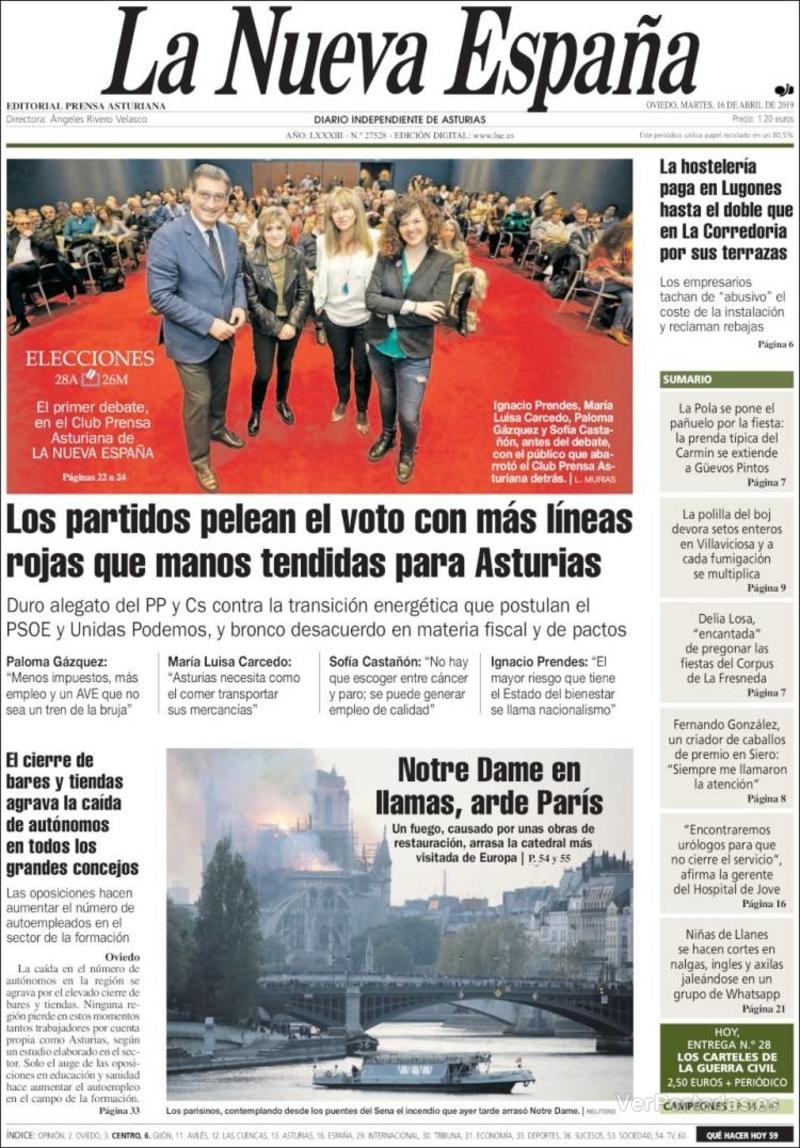 Portada La Nueva España 2019-04-17