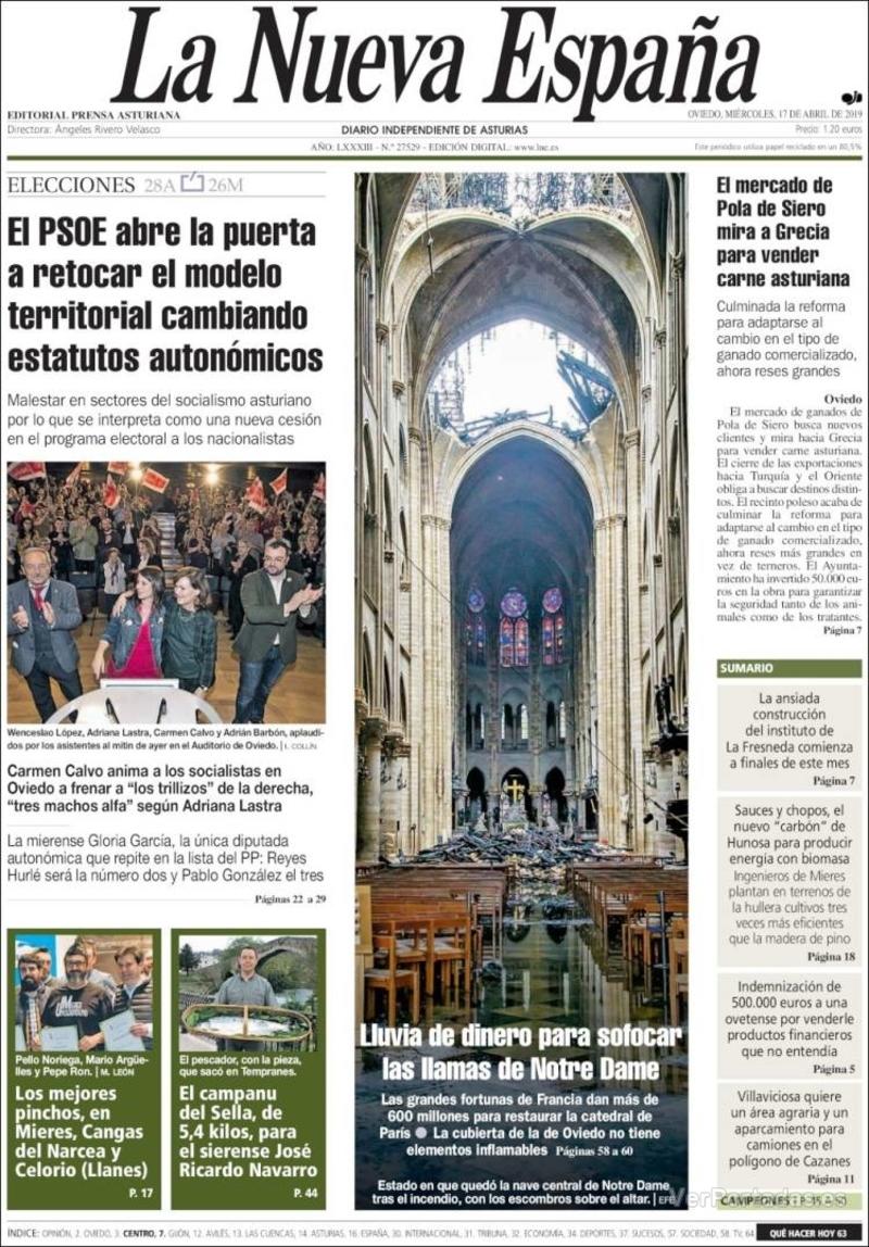 Portada La Nueva España 2019-04-18