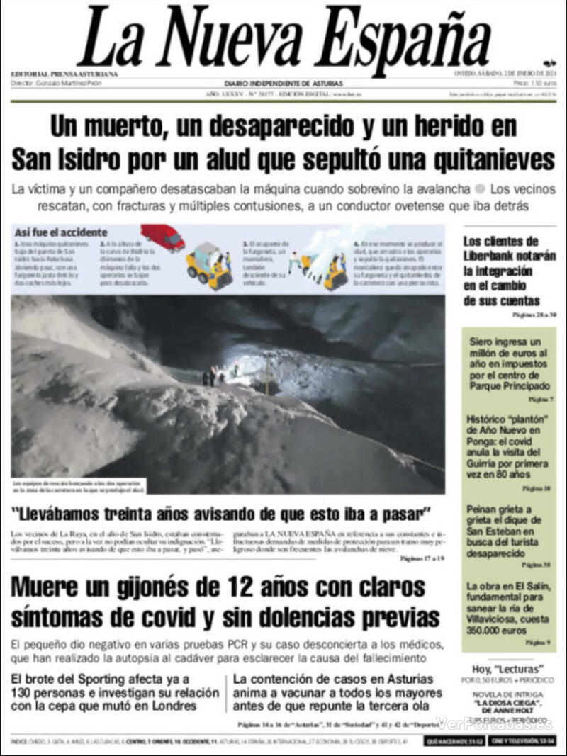 Portada La Nueva España 2021-01-03