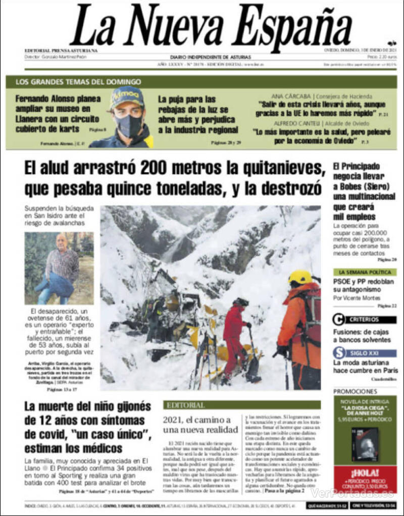 Portada La Nueva España 2021-01-04