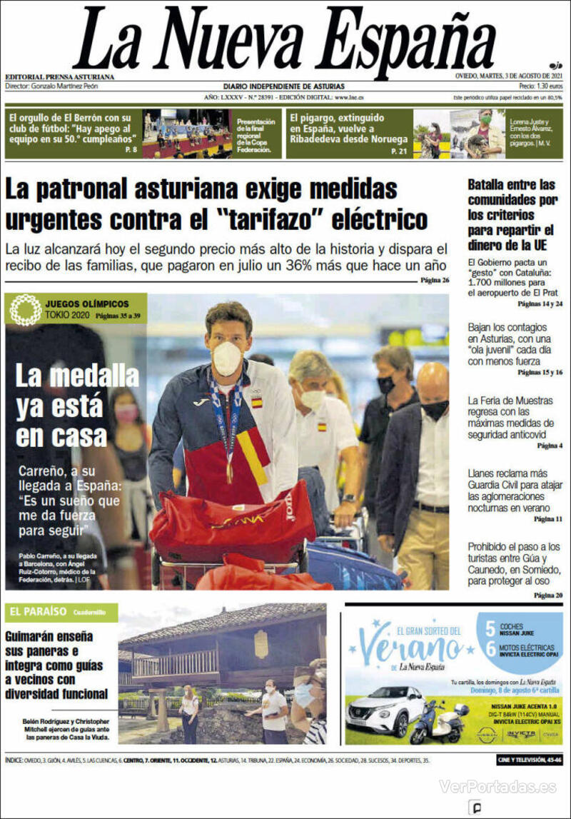 Portada La Nueva España 2021-08-05