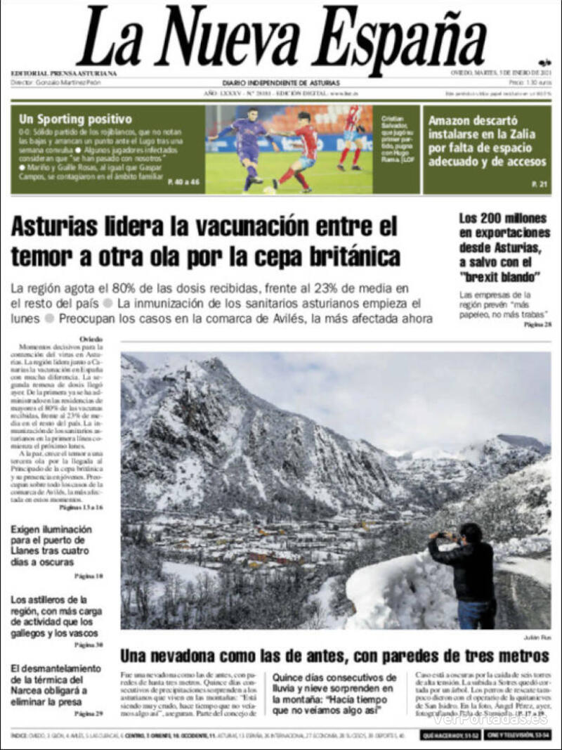 Portada La Nueva España 2021-01-06