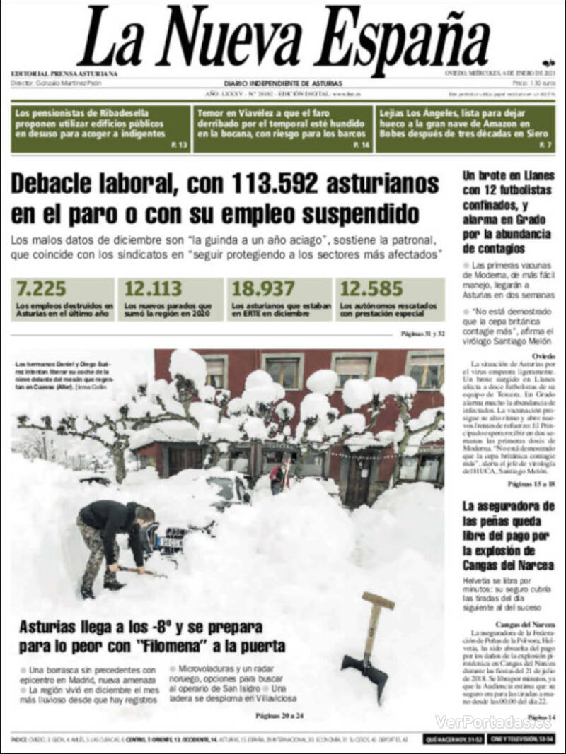 Portada La Nueva España 2021-01-07