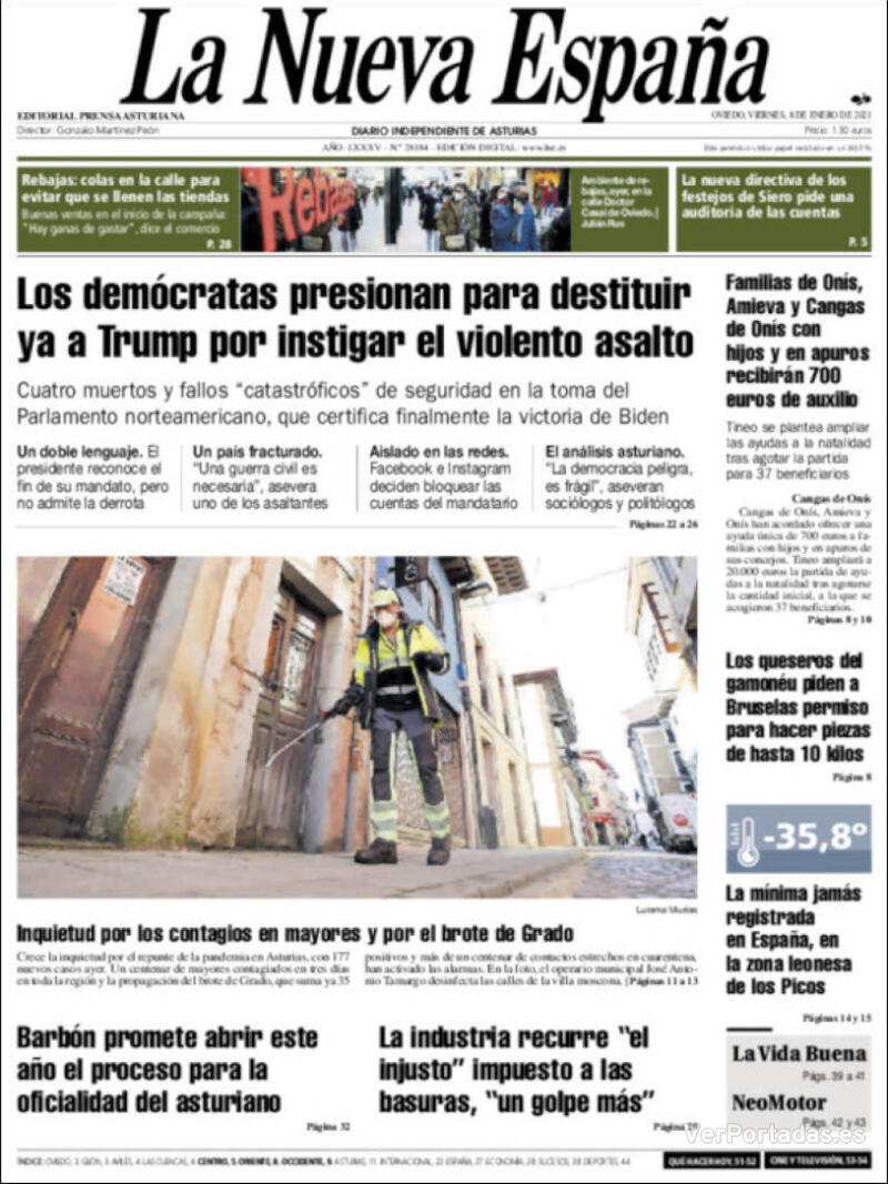 Portada La Nueva España 2021-01-09