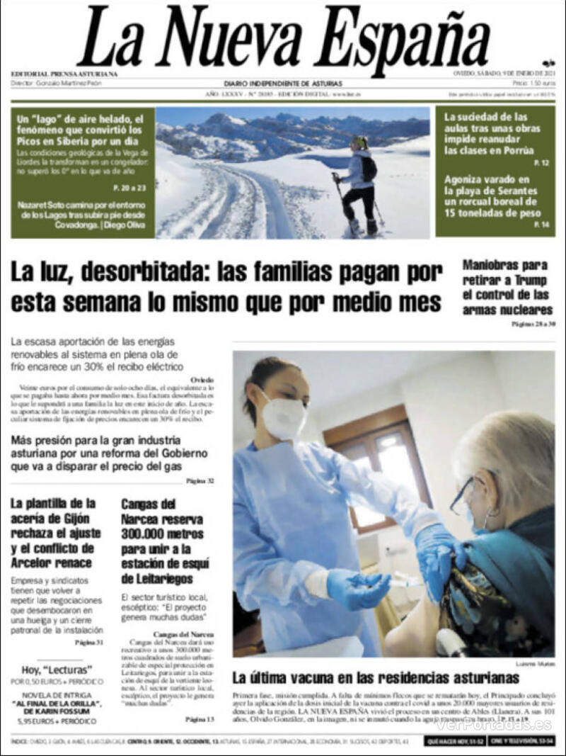 Portada La Nueva España 2021-01-10