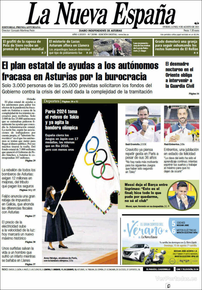 Portada La Nueva España 2021-08-10