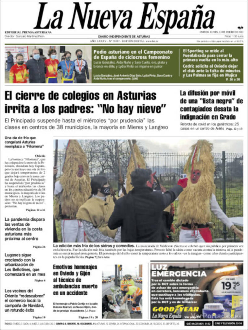 Portada La Nueva España 2021-01-12