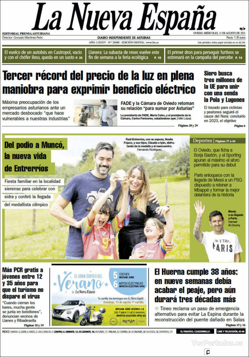 Portada La Nueva España 2021-08-12