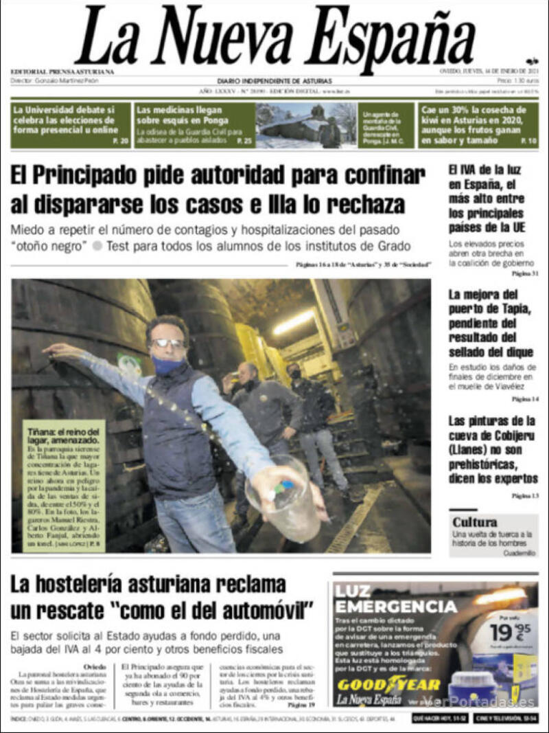 Portada La Nueva España 2021-01-15