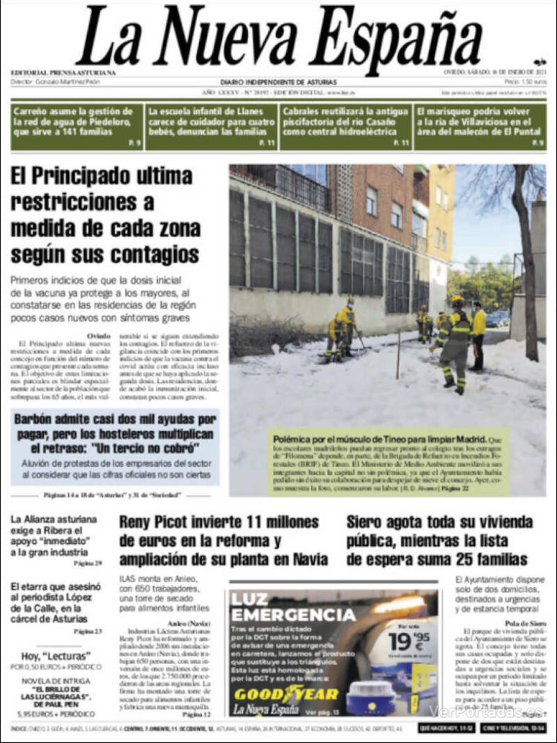 Portada La Nueva España 2021-01-17