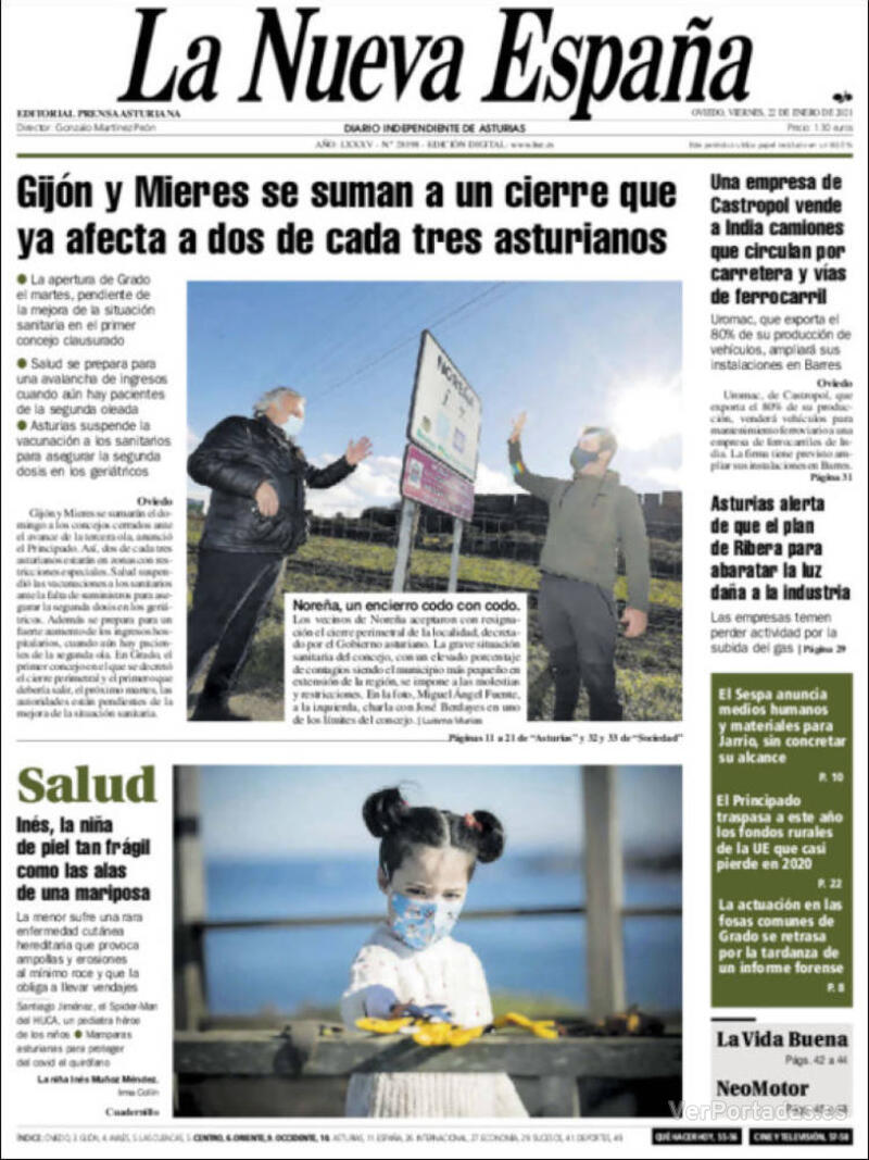 Portada La Nueva España 2021-01-23